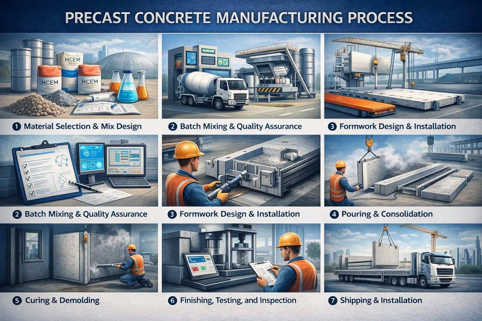 Precast Concrete Manufacturing Process: From Batch to Bridge